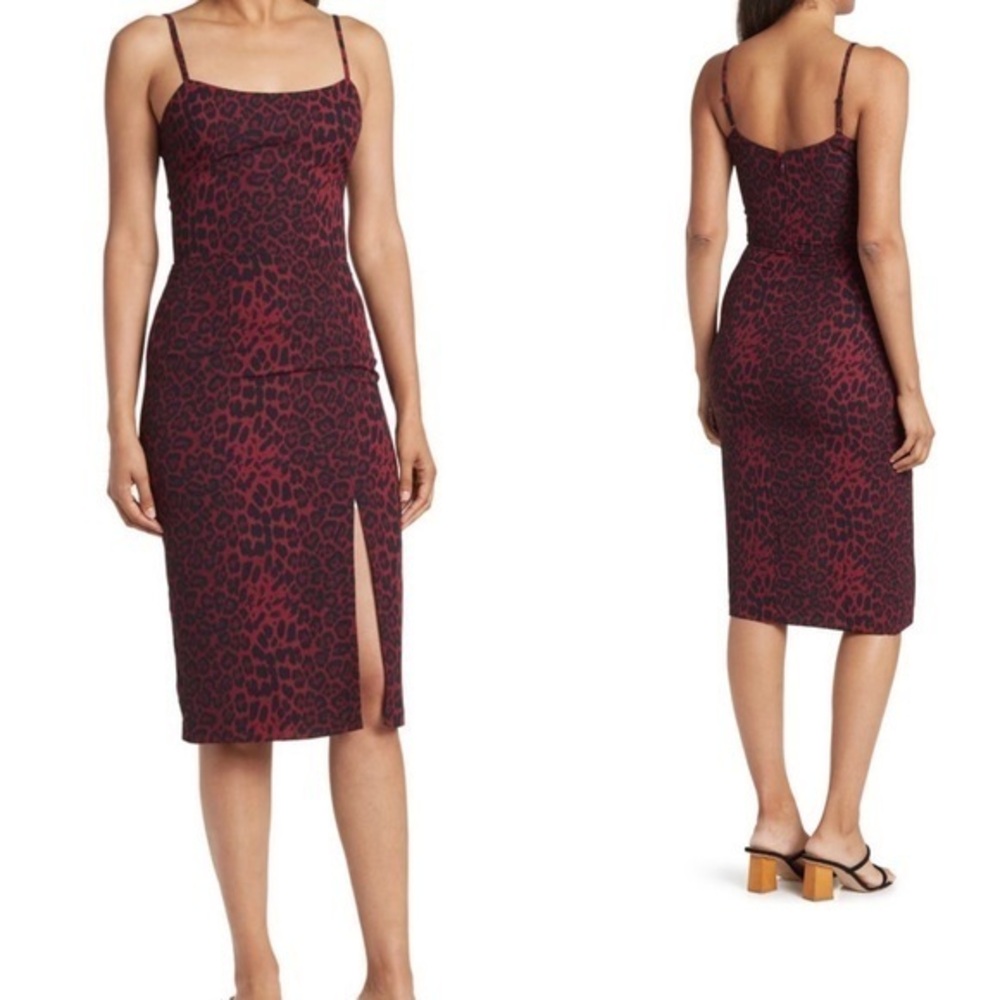 Dress the Population Leopard Print Sleeveless Dress, Burgundy Multi, Size XS NWT